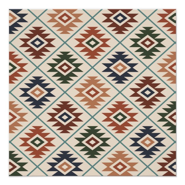 Aztec Symbol Stylized Pattern Colour Mix Poster (Front)