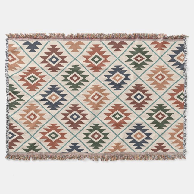 Aztec Symbol Stylized Pattern Colour Mix Throw Blanket (Front)