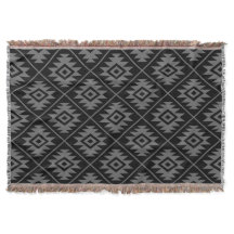 Aztec Symbol Stylized Pattern Grey on Black