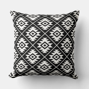 Aztec Symbol Stylized Pattern White on Black Throw Pillow
