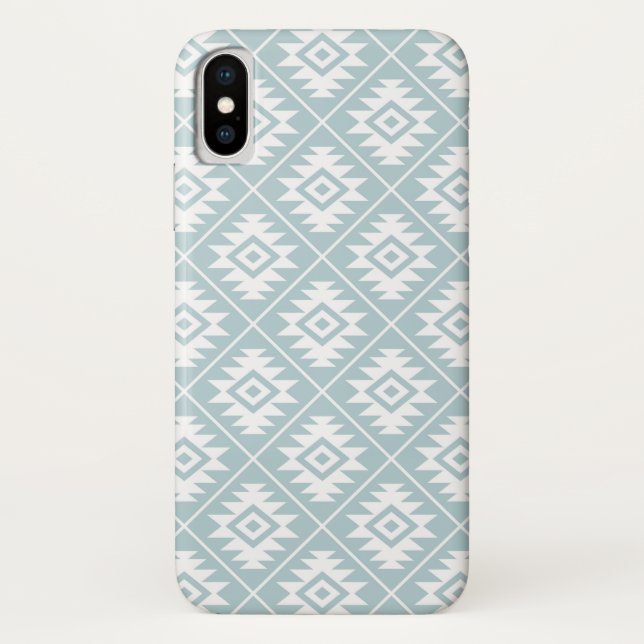 Aztec Symbol Stylized Pattern White on Lt Blue Case-Mate iPhone Case (Back)