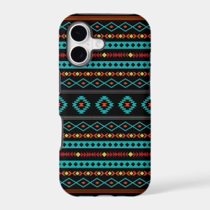 Aztec Teal Reds Yellow Black Mixed Motifs Pattern