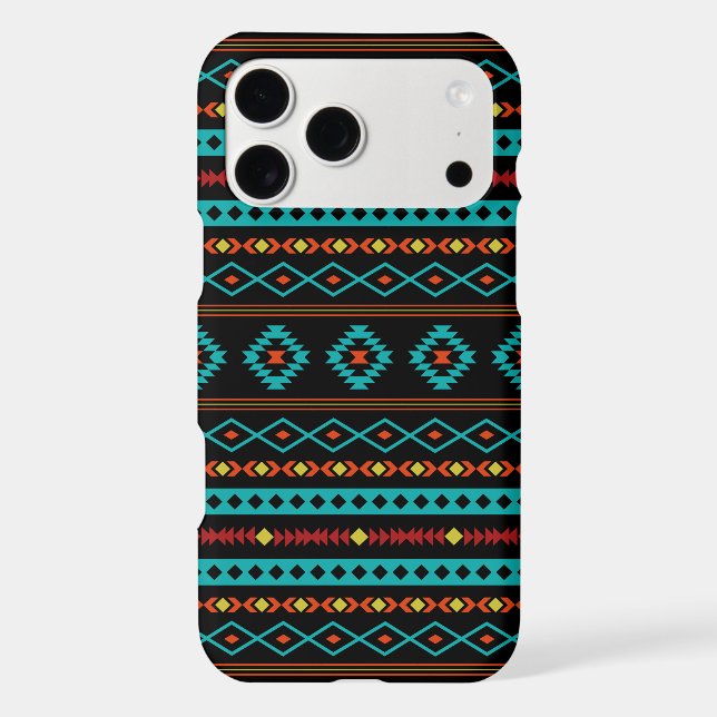 Aztec Teal Reds Yellow Black Mixed Motifs Pattern (Verso)
