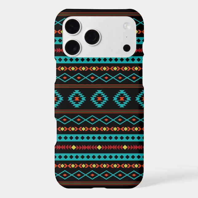 Aztec Teal Reds Yellow Black Mixed Motifs Pattern (Verso)
