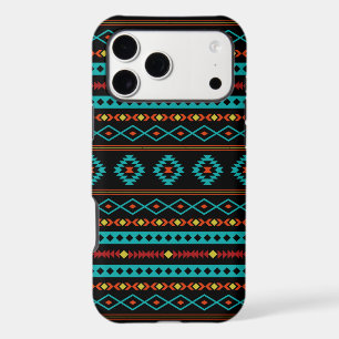 Aztec Teal Reds Yellow Black Mixed Motifs Pattern