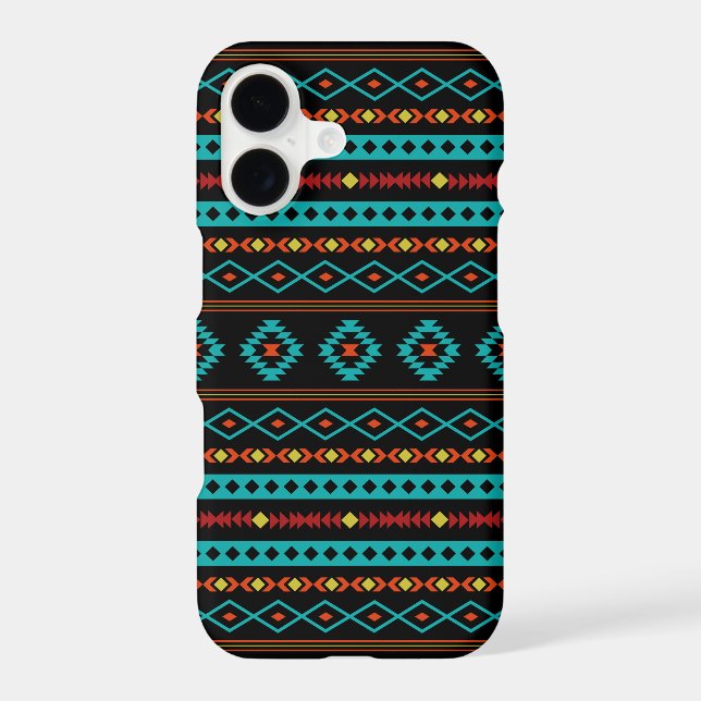 Aztec Teal Reds Yellow Black Mixed Motifs Pattern (Verso)