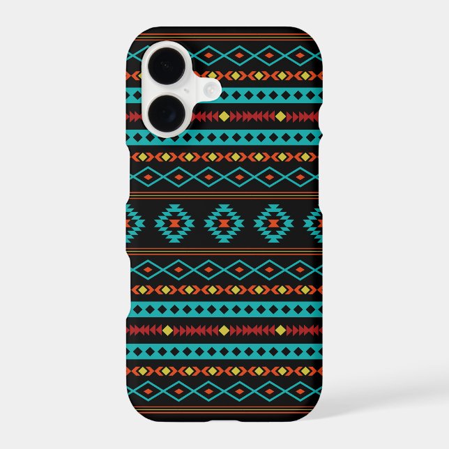 Aztec Teal Reds Yellow Black Mixed Motifs Pattern (Verso)