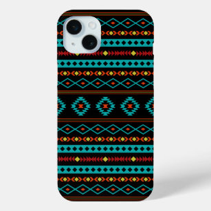 Aztec Teal Reds Yellow Black Mixed Motifs Pattern iPhone 15 Mini Case