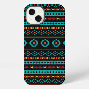 Aztec Teal Reds Yellow Black Mixed Motifs Pattern iPhone 13 Case