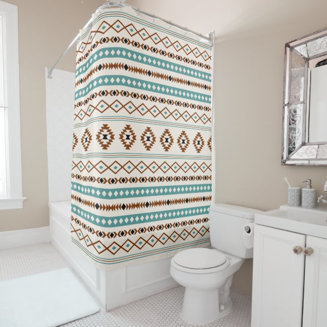 Aztec Teal Terracotta Black Cream Mixed Pattern (In Situ)
