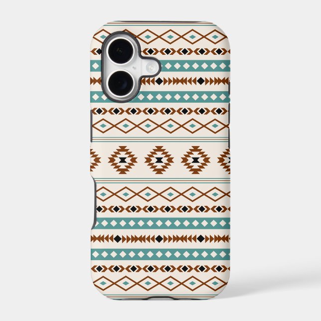 Aztec Teal Terracotta Black Cream Mixed Pattern (Verso)