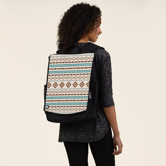 Aztec Teal Terracotta Black Cream Mixed Pattern Backpack (Worn)