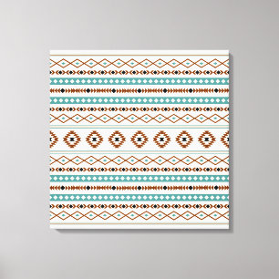 Aztec Teal Terracotta Black Cream Mixed Pattern Canvas Print