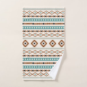 Aztec Teal Terracotta Black Cream Mixed Pattern Hand Towel