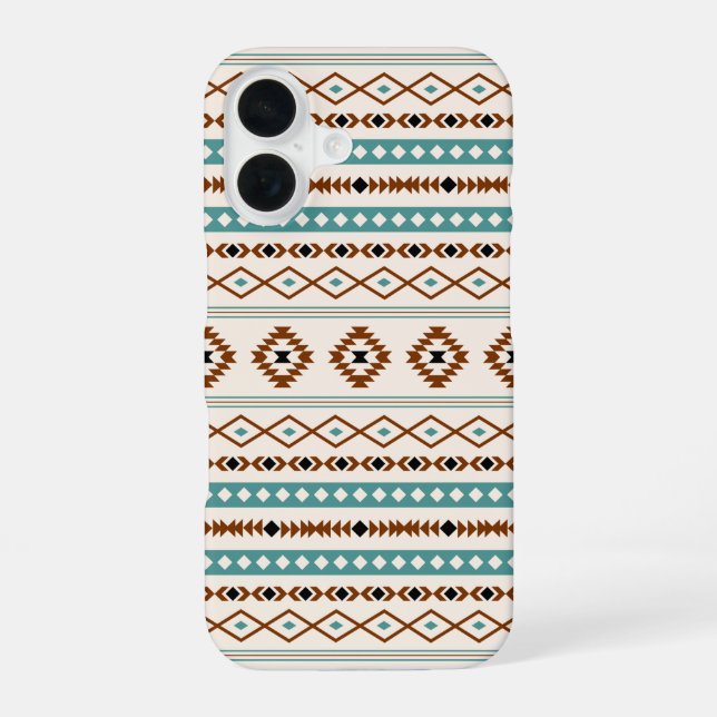 Aztec Teal Terracotta Black Cream Mixed Pattern iPhone 16 Case (Back)