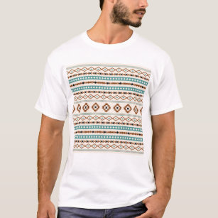 Aztec Teal Terracotta Black Cream Mixed Pattern T-Shirt