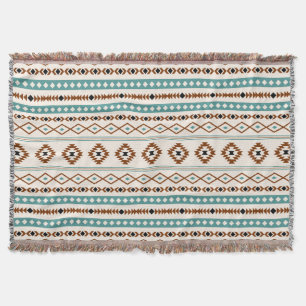 Aztec Teal Terracotta Black Cream Mixed Pattern Throw Blanket