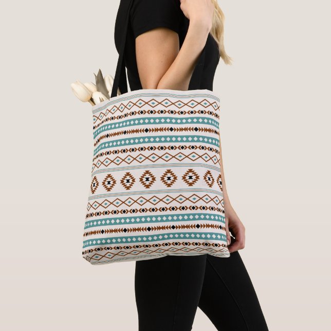 Aztec Teal Terracotta Black Cream Mixed Pattern Tote Bag (Close Up)