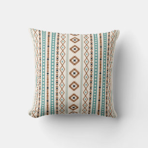 Aztec Teal Terracotta Black Cream Mixed (V)Pattern Outdoor Pillow