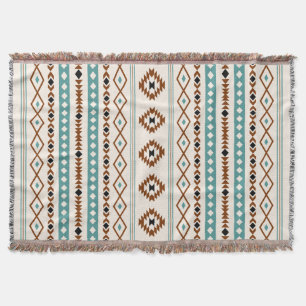 Aztec Teal Terracotta Black Cream Mixed (V)Pattern Throw Blanket