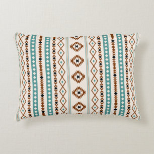 Aztec Teal Terracotta Blk Crm Mix Motifs(V)Pattern Accent Pillow