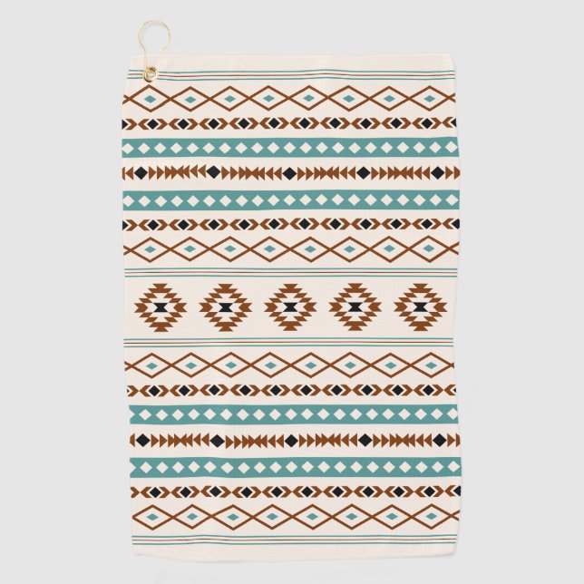 Aztec Teal Terracotta Blk Crm Mixed Motifs Pattern Golf Towel (Front)