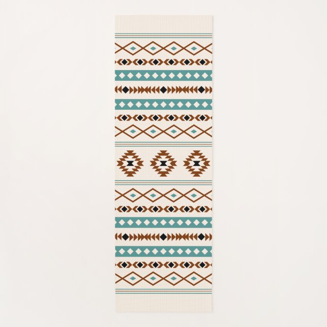 Aztec Teal Terracotta Blk Crm Mixed Motifs Pattern Yoga Mat (Front)