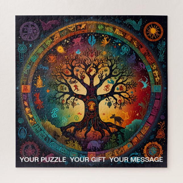Aztec Tree of Life Abstract Medium Mix Jigsaw Puzzle (Vertical)