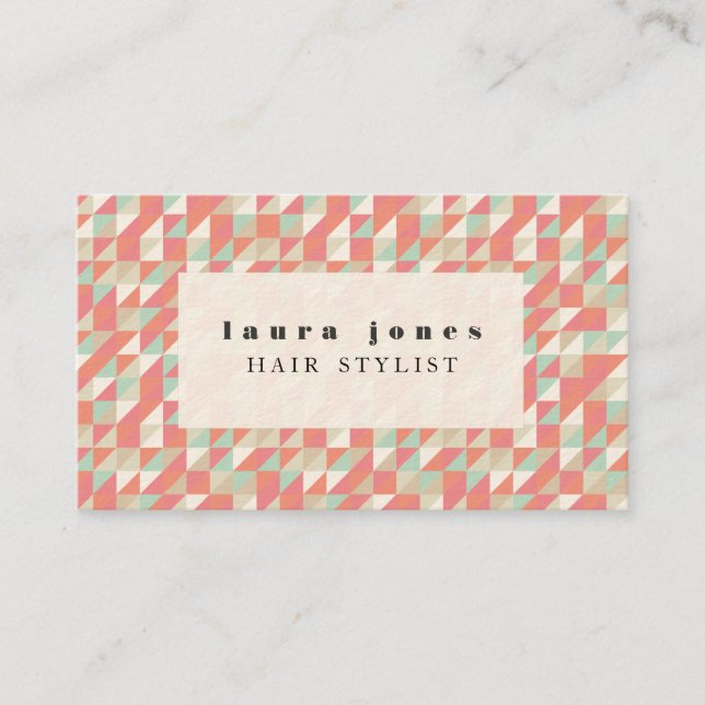 Aztec Triangle Pattern Hair Stylist Template Business Card (Front)