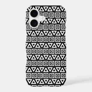 Aztec Triangles+Squares Pattern White on Black