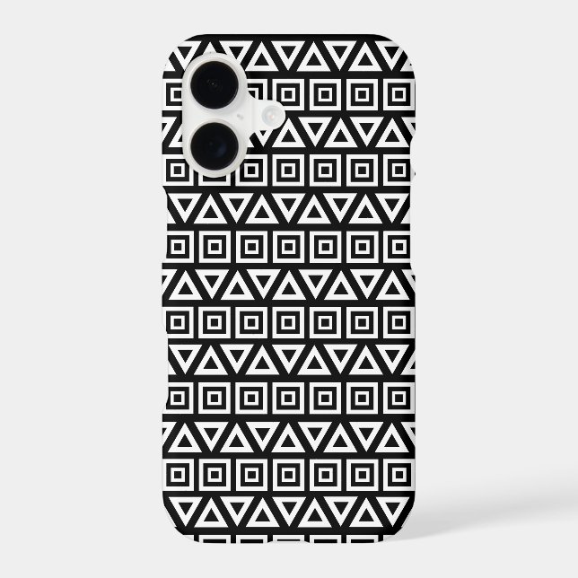 Aztec Triangles+Squares Pattern White on Black (Back)