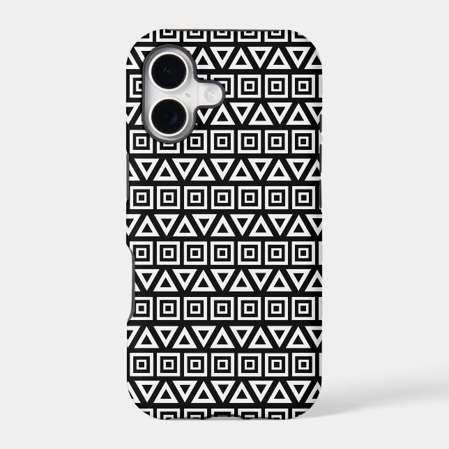 Aztec Triangles+Squares Pattern White on Black (Back)