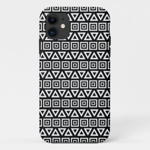 Aztec Triangles+Squares Pattern White on Black iPhone 11 Case
