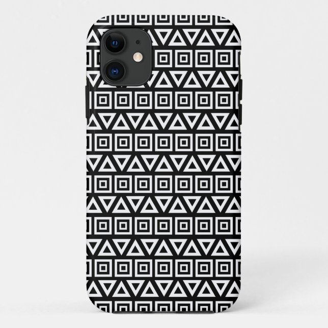 Aztec Triangles+Squares Pattern White on Black Case-Mate iPhone Case (Back)