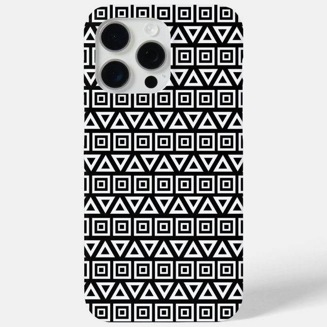 Aztec Triangles+Squares Pattern White on Black Case-Mate iPhone Case (Back)