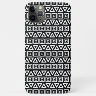 Aztec Triangles+Squares Pattern White on Black iPhone 11 Pro Max Case