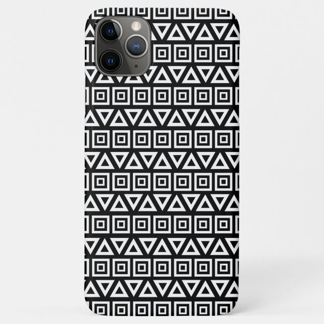 Aztec Triangles+Squares Pattern White on Black Case-Mate iPhone Case (Back)