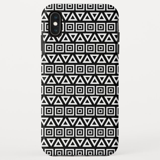 Aztec Triangles+Squares Pattern White on Black Case-Mate iPhone Case (Back)