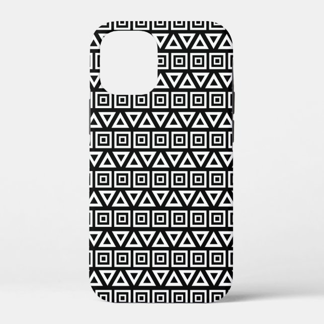 Aztec Triangles+Squares Pattern White on Black Case-Mate iPhone Case (Back)