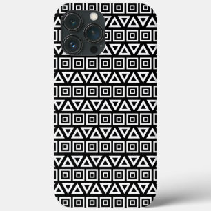 Aztec Triangles+Squares Pattern White on Black iPhone 13 Pro Max Case