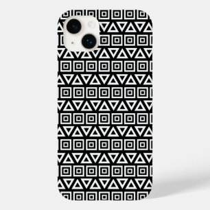 Aztec Triangles+Squares Pattern White on Black Case-Mate iPhone 14 Plus Case