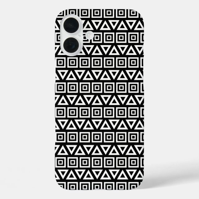 Aztec Triangles+Squares Pattern White on Black Case-Mate iPhone Case (Back)