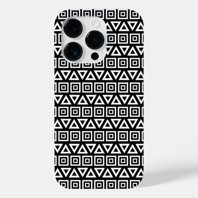 Aztec Triangles+Squares Pattern White on Black Case-Mate iPhone Case (Back)