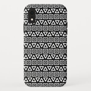 Aztec Triangles+Squares Pattern White on Black iPhone XR Case