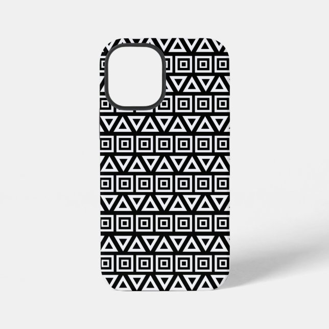 Aztec Triangles+Squares Pattern White on Black iPhone Case (Back)