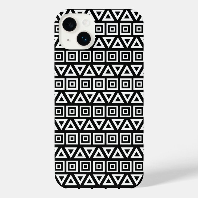 Aztec Triangles+Squares Pattern White on Black iPhone Case (Back)