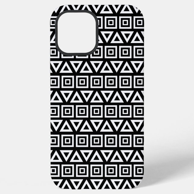 Aztec Triangles+Squares Pattern White on Black iPhone Case (Back)
