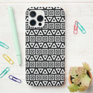 Aztec Triangles+Squares Pattern White on Black iPhone 12 Pro Max Case