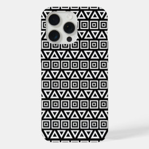 Aztec Triangles+Squares Pattern White on Black iPhone 15 Pro Max Case