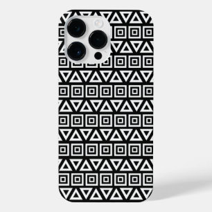 Aztec Triangles+Squares Pattern White on Black iPhone 14 Pro Max Case
